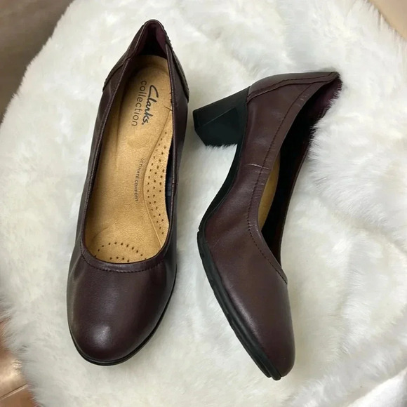 Clark’s Neiley Pearl burgundy shoes ,various sizes women,NEW,leather,chunky heel - Picture 1 of 17